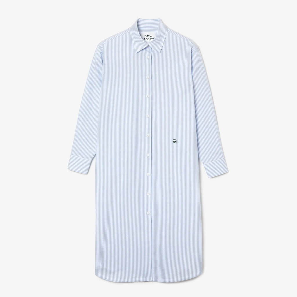 Lacoste X APC Robe oversize à manches longues et col chemise rayée bleue pour femme