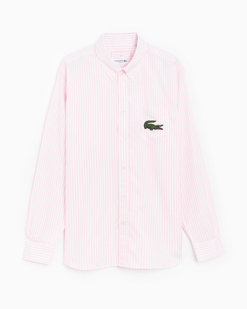 Chemise unisexe Lacoste à rayures avec grand crocodile en coton