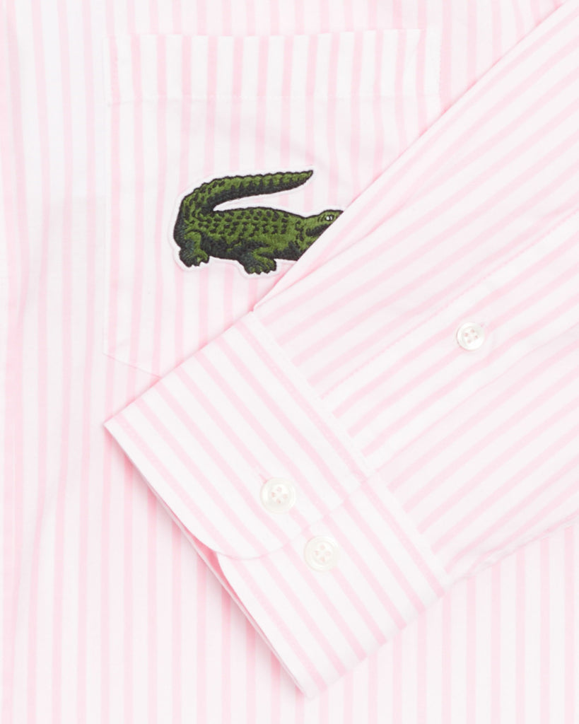 Chemise unisexe Lacoste à rayures avec grand crocodile en coton