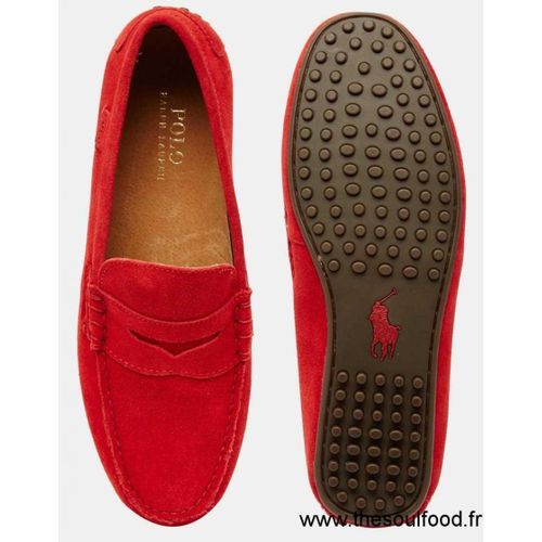 Mocassin Ralph Lauren En Daim Homme - Rouge