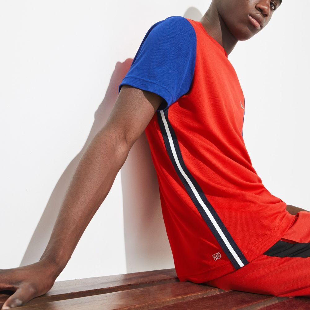 T-shirt Lacoste SPORT en piqué respirant color-block Rouge/Bleu