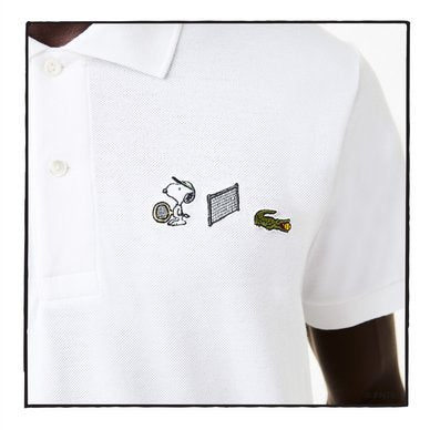 Polo Lacoste x Peanuts Blanc Relaxed Fit en coton bio