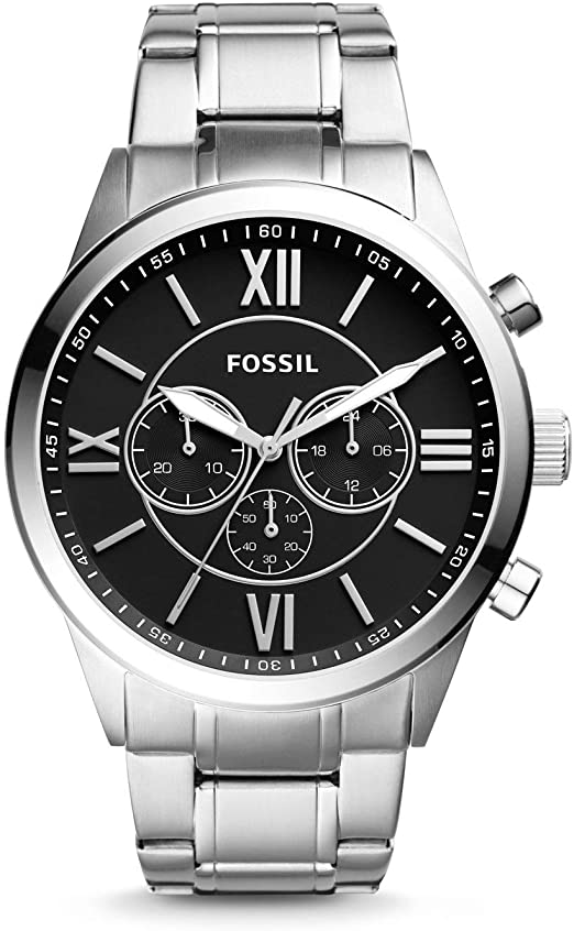 Montre pour homme Fossil BQ1125 Flynn en acier inoxydable chronographe - argent / noir