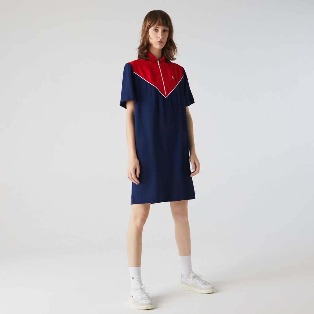 Robe polo fluide à col zippé pour femmes