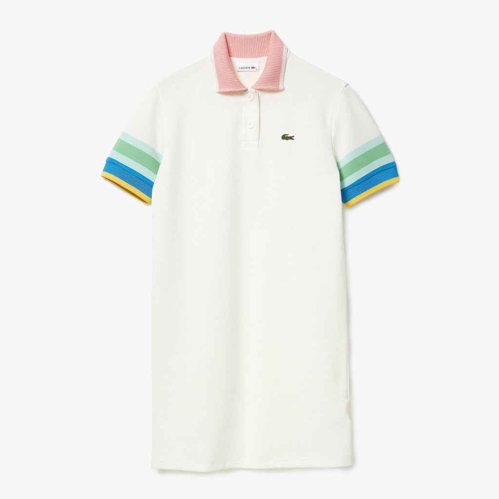 Robe polo femme en coton nid d'abeille avec détails rayés