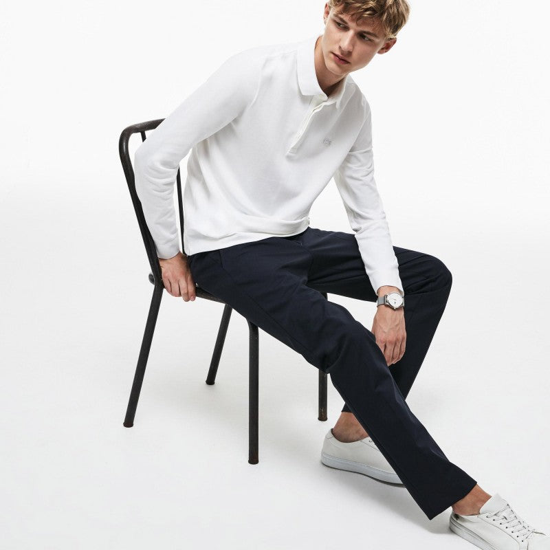 Polo Lacoste Manches Longues Blanc Homme