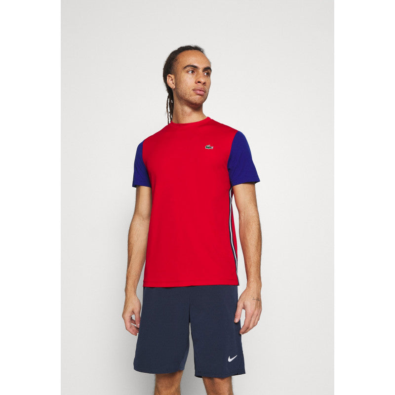 T-shirt Lacoste SPORT en piqué respirant color-block Rouge/Bleu